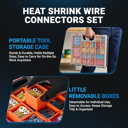 1622PCS Heat Shrink Wire Connectors Kit, T-Tap Electrical Terminals & Solder Seal Connectors, Insulated Marine Grade Waterproof Ring Fork Spade Butt Splice Set for Boat Automotive DIY
