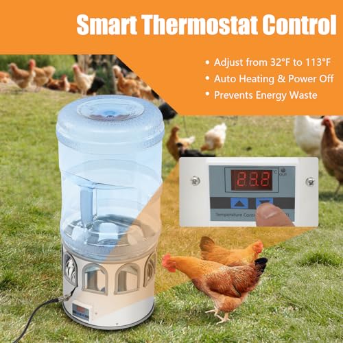 Chicken Water Heater, Heated Water Bowl for Chickens, Chicken Water Heater with 5 Gallon Bucket, All-Season Heated Poultry Waterer for Chickens and Ducks