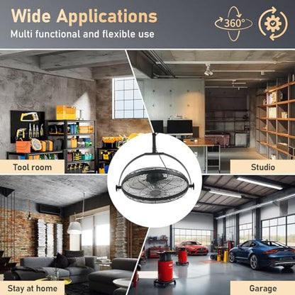 AHAWILL 22.8" Gazebo Patio Outdoor Fan - 360 Rotatable Fixed Angle, Plug-in, 6 Speeds, Timer & Reversible, 2-in-1 Hanging/Standing for Tool Room,Garage. - size: 23inch-no light