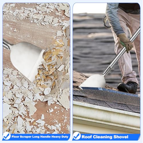 Floor Scraper Tool, Garden Flat Shovel, Razor Blade Paint Scrapers for Wallpaper Sticker Removal, Tile Gum Glue Stains Cleaning Tools, Snow Shovel for Driveway-Stainless Steel Long Handle