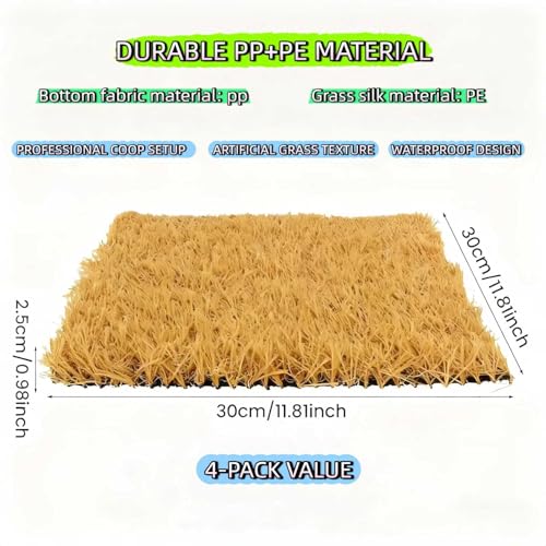 AuroVyxx Chicken Nesting Box Pads 4 Pack 12x12 Inch - Waterproof Washable Hen Nesting Pads, Easy Clean Reusable Nest Boxes Liners, Fake Grass Mat Artificial Indoor Turf with Drain Holes