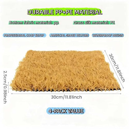 AuroVyxx Chicken Nesting Box Pads 4 Pack 12x12 Inch - Waterproof Washable Hen Nesting Pads, Easy Clean Reusable Nest Boxes Liners, Fake Grass Mat Artificial Indoor Turf with Drain Holes
