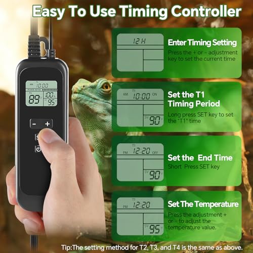 8.5 inch Reptile Heat Lamp Fixture with Thermostat and Timer,Reptile Light Fixture with Dimming Thermostat Max 150W,PID Temperature Controller for UVB Lights,Basking Heat bulbs and Terrariums - size: 8.5 inch without CHE Bulb