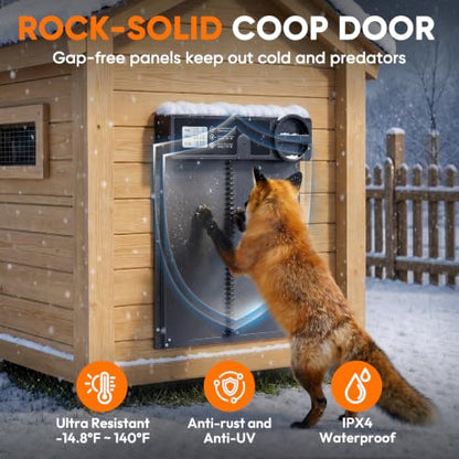 Automatic Chicken Coop Door - Reinforced Gear Drive System, Large Automatic Chicken Door with Timer & Manual Mode, Battery Powered Chicken Coop Door | Aluminum Alloy | Anti-Pinch | External Gear Track
