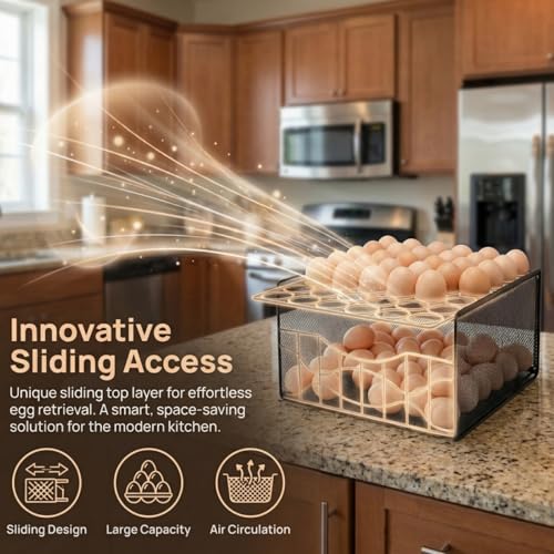WRINGKIT Egg Basket for Gathering, 2 Tier Large Fresh Egg Collecting Holder with Slide Tray, Holds 36 + 100 Eggs, Metal Wire Farm Eggs Storage Rack for Countertop, Chicken Duck Easter EGG, Fruit