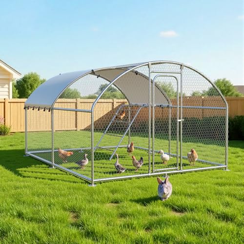 Large Metal Chicken Coop with Roosting Perch, Waterproof and UV-Resistant Cover,Outdoor Walk-in Cage Hen House for Yard Farm Rabbit Duck Chicken Run Dome Roof(10’ W x 13.2’ L x 6.4’ H) - size: 158.4"L x 120.0"W x 76.8"H