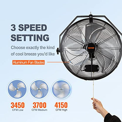 VEVOR Wall Mount Fan 18 Inch IP44 Waterproof, 3 Speed Metal Fan with Triangle Bracket Set, for Commercial, Warehouse, Greenhouse, Workshop, Covered Patio, Factory and Basement - size: 18 Inch, style: Waterproof
