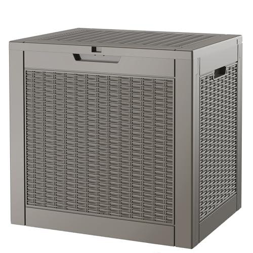 Outdoor Storage Box, 35 Gallon Deck Box with Lockable Lid, Waterproof Resin Storage Bin for Patio Furniture, Garden Tools, Cushions, Grey - color: Grey, size: 35 Gallon