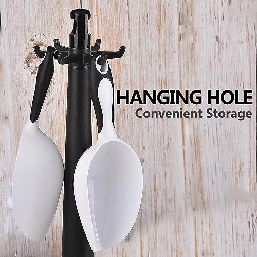 Plastic Ice Scoop 2pcs for Freezer Bin Multipurpose Ice Shovel Scooper for Flour Rice Popcorn Pet Food Soft Rubber Grip Handle - White