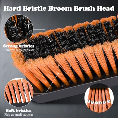 MASTERTOP 24" Heavy Duty Push Broom with Ultra-Sturdy Adjustable Handle, 6-Layer Stiff Bristles Garden Yard Broom, Outdoor Sweeping Brush for Garage, Patio, Driveway, Warehouse, Deck, Tile & Concrete - color: Push Broom Orange