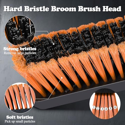 MASTERTOP 24" Heavy Duty Push Broom with Ultra-Sturdy Adjustable Handle, 6-Layer Stiff Bristles Garden Yard Broom, Outdoor Sweeping Brush for Garage, Patio, Driveway, Warehouse, Deck, Tile & Concrete - color: Push Broom Orange