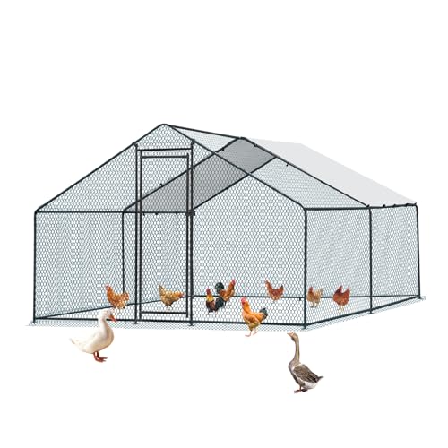 Outvita Chicken Coop, 13×10 FT Large Metal Chicken House, Poultry Habitat Cage with Waterproof Cover, Walk-in Chicken Run Pen for Small Animals Yard Farm Patio（Black Electrophoresis Process） - color: Black, size: 156.0"L x 120.0"W x 78.0"H