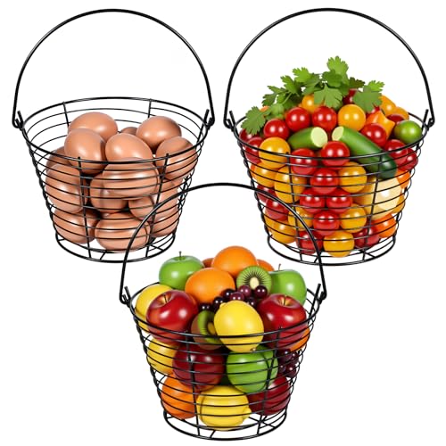 Kifmurase 3 Pcs 8” Egg Collecting Basket for Gathering Fresh Eggs with Handle, Wire Baskets Metal Storage Basket for Carring and Transporting Chicken and Duck Eggs, Fruit Bin