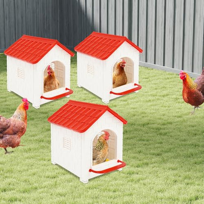 3 Pieces Chicken Nesting Boxes, Wall Mounted/Freestanding Laying Boxes for Hens Plastic Nesting Box for Chicken Coop, Small Farm, 15.1" L x 12" W x 17.3" H, Red