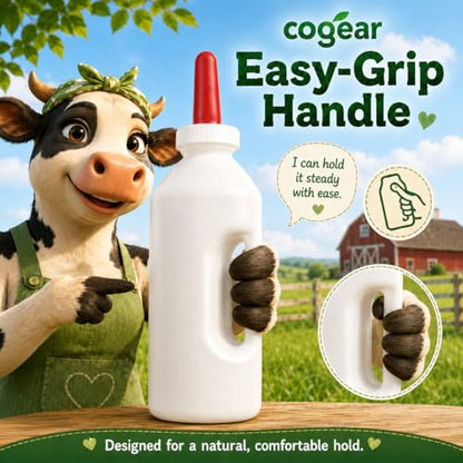 Screw Nipple Calf Feeding Device, Calf Feeding Bottle with Rubber Nipple & Cap, Handle Milk Pot Calfs Feeding Supplies (2L-Base) - color: 2L-Base