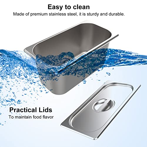Valgus 3 Pan 17QT Commercial Bain Marie, Stainless Steel Food Warmer | 900W adjustable temp,auto boil dry shut-off,3 lids included,drain tap,easy clean,for restaurant catering buffet banquet - size: 3 Sections with Tap