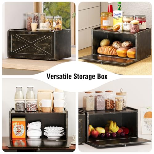 Trironsun Bamboo Bread Box for Kitchen Counter Farmhouse Bread Storage Container Large Capacity Bread Storage Bin Bread Holder (Antique Back) - color: Antique Back