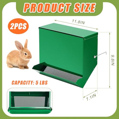 Maxcheck 2 Pcs Rabbit Feeder for Cages Small Animal Food Pellet Dispenser with Lid Metal Chicken Grit Oyster Shell Squirrel Feeders Outside(11.8 Inches,Mesh Bottom,Green) - color: Green, size: 11.8 Inches
