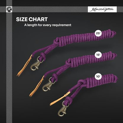 Kensington Clinician Equine Training Lead Rope – 15ft Heavy Duty Braided Horse Lead with Swivel Bull Snap | Color: Hunter w/Satin