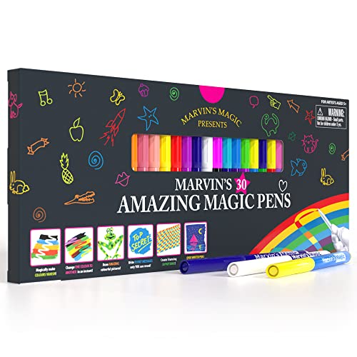 Marvin's Magic - 30 Amazing Magic Pens - Color Changing Pen Art - Create 3D Lettering, Write Secret Messages - Stationery Supplies, Art Supplies for Kids, Coloring Markers and Kids Drawing Kit - style: 30 Pens