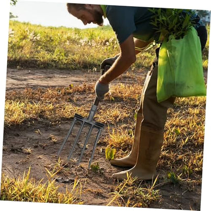 Heavy Duty Steel Pitch Fork for Gardening 4-Prong Tines Manure Rake for Digging and Loosening Soil Sturdy Farm Tool