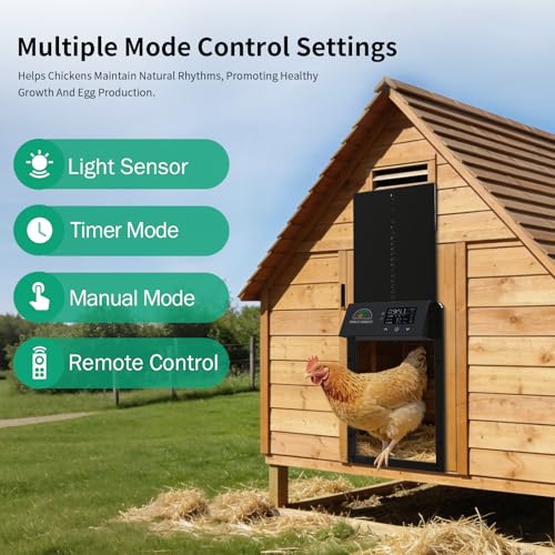 Automatic Chicken Coop Door with Remote Control, Solar Chicken Coop Door with Timer & Light Sensor, Aluminum Alloy Automatic Chicken Door with Multiple Modes
