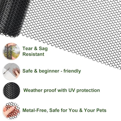 2-Pack Plastic Chicken Wire Mesh - 15.7 in x 10 ft Black, Plastic Wire Mesh Fence for Dogs, Cats & Poultry - Garden Netting & Animal Barrier, Balcony Netting for Pets - Laddatz - color: Black 2 Pack