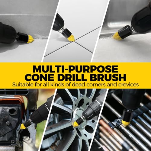 Holikme 30Pack Drill Brush Attachments Set,Scrub Pads & Sponge, Power Scrubber Brush with Extend Long Attachment All Purpose Clean for Grout, Tiles, Sinks, Car Polishing Pads,Bristle Discs - color: Yellow