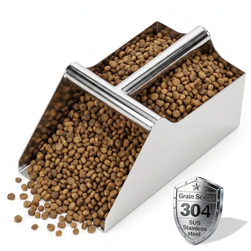 304 Stainless Steel Large Metal Scoop, 80OZ Heavy Duty Rustproof Ice Scoop with Ergonomic Grip Handle Easy to Clean Utility Scoop for Food Commercial Livestock and Pet Dog Feeding - size: 80OZ