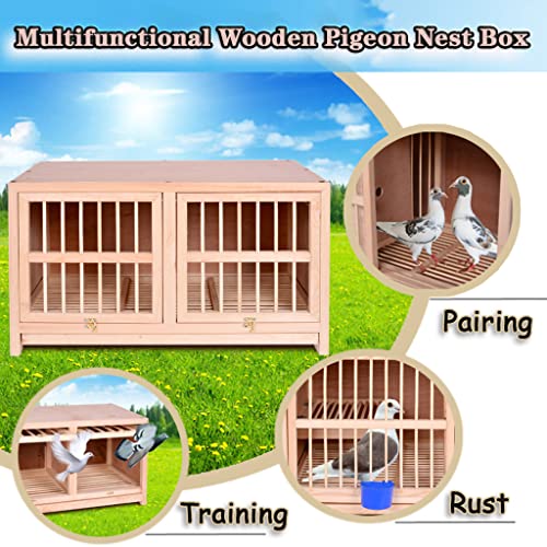 Bird Cage Large Size Solid Wood Pigeon Pairing Cage, Indoor Pigeon Nest Box with Pull Out Tray, Easy to Clean, Need to Install(Natural,35.4IN*2) - size: 35.4IN*2