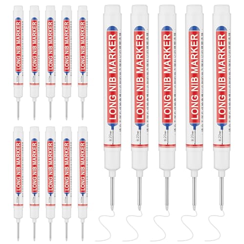 15 Pcs Long Nib Marker, 20 mm Long Head Deep Hole Marker Pens, Fine Nose Tip Deep Reach Permanent Paint Markers for Metal, Marking Pen for Drilling, Carpenter, Woodworking, Construction (White) - color: White