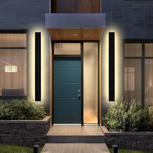 Modern Outdoor Wall Lights 60 Inch Black Linear Exterior Light Fixtures Wall Mount, Porch Lights Outdoor Wall Sconce, Long Wall Light Fixture Outside for Garage Patio, 3000K-6000K 5CCT - size: 60in