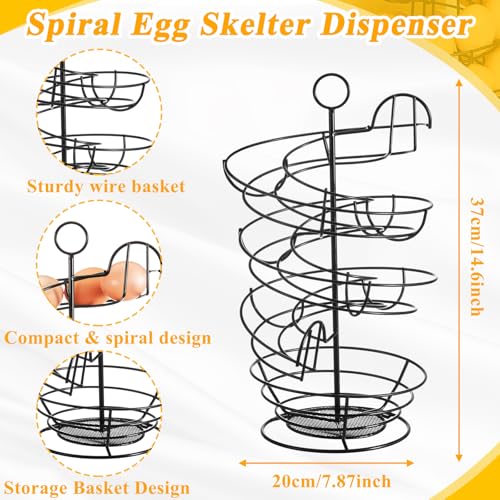 Zubebe 2 Pcs Egg Basket Storage, Spiral Fresh Egg Collecting Holder Countertop Metal Wire Rack Functional Dispenser for Kitchen Display(14.6'', Storage Basket Style) - size: 14.6'', style: Storage Basket Style