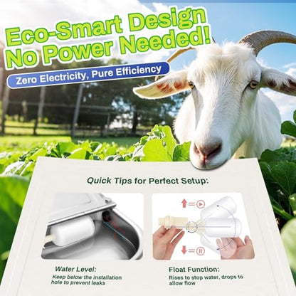 Ademon Automatic Animal Drinking Water Bowl with Float Valve, Extended Pipe & Drain Hole, Stainless Steel Waterer Feeder Farm Dog Dispenser Kit Self Filling for Livestock Horse Goat Water Trough - size: 3L - 71" Hose & Drain