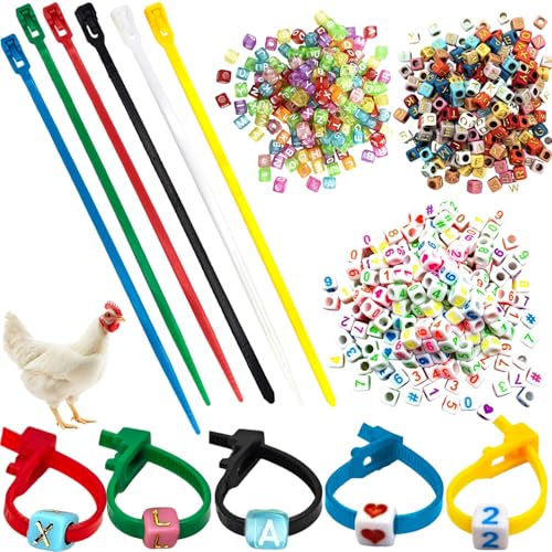 Chicken Leg Bands, 100 Pcs Adjustable Poultry ID Tags with Charms | For poultry chicks, turkey, duck, goose, bird. Adjustable plastic cable ties. Colorful charms for easy flock identification - size: 100 bands, 300 random charms