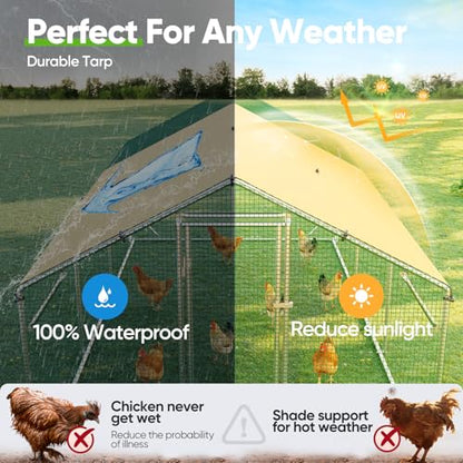 Quictent Premium Large Metal Chicken Coop Run Upgraded with Reinforced Hardware Cloth & Galvanized Metal Tube, Walk-in Poultry Cage for Outdoor Yard Farm, Waterproof Cover, 19.7x9.8x6.6FT