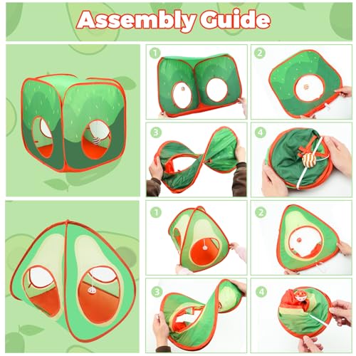 YUEPET Rabbit Tunnel and Cube Collapsible Tent Bunny Interactive Crinkle Tunnel Toys Small Animal Hideout with Play Ball for Dwarf Rabbit Bunny Guinea Pig (Avocado) - color: Avocado