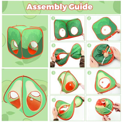 YUEPET Rabbit Tunnel and Cube Collapsible Tent Bunny Interactive Crinkle Tunnel Toys Small Animal Hideout with Play Ball for Dwarf Rabbit Bunny Guinea Pig (Avocado) - color: Avocado