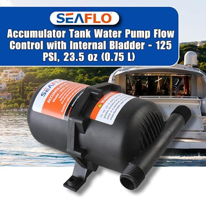 SEAFLO Accumulator Tank Water Pump Flow Control with Internal Bladder - 125 PSI, 23.5 oz (0.75 L) | Reduces Pump Cycling and Smooths Water Flow for Marine, RV, and Off-Grid Systems - style: Diaphragm