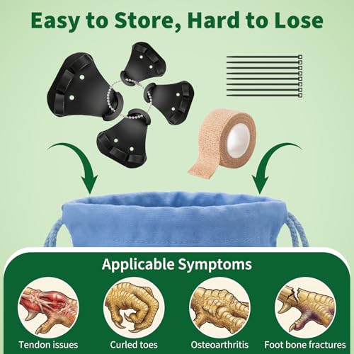 4 Size Chicken Leg Splints with Toe Separator, Durable and Unbreakable PETG Material for Broken Leg Bumblefoot Curled Toes, Reinforced Poultry Leg Brace for Hens Chicks Ducks