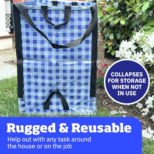 DURASACK Heavy Duty Home and Yard Bags 48-Gallon Reusable Self-Standing Lawn and Leaf Bags Garbage Can with Reinforced Handles, Gingham Blue - color: Gingham Blue