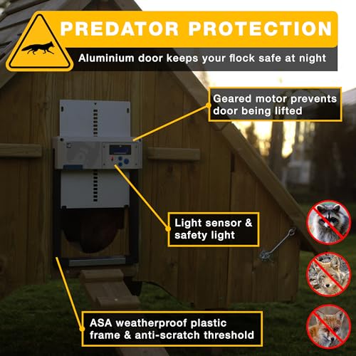 Automatic Chicken Coop Door Opener, ChickenGuard One in All 4 Colours, Timer/Light Sensing, Winter Mode, Auto-Stop & Predator Proof, 3 Power Options, Solar, Battery or Electric (Gray + Solar Kit) - color: Solar Gray