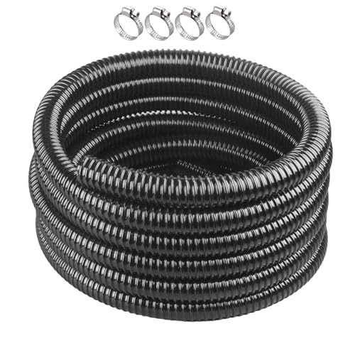 1-1/4 Inch Pond Tubing, 20ft Black Corrugated Flexible PVC Pond Hose with 4 Stainless Steel Hose Clamps, Kinkproof and Strong for Pond Pump Fountain Garden Waterfall. - size: 1-1/4" ID, style: 20 ft