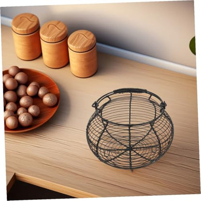Generic 2pcs Black Metal Wire Egg Gathering Baskets with Handles, Farmhouse Kitchen Storage Bins for Fresh Egg Collection and Countertop Organization