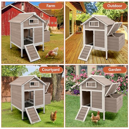 Chicken Coop Chicken House Outdoor with 2 Nesting Box, Wooden Hen Rabbit Pet House Hutch Poultry Cage with Removable Trays, Ramp (32" L x 23.6" W x 36.6" H) - size: 32.0"L x 23.6"W x 36.6"H