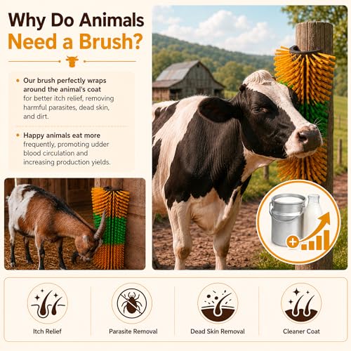 Bionic Curve Livestock Scratching Brush for Cattle, Cows, Goats, Horses and Pigs - Body-Contoured Farm Animal Scratcher Post, Heavy Duty Livestock Grooming Brush with 4 Screws, 1 Pack - color: 1pcs