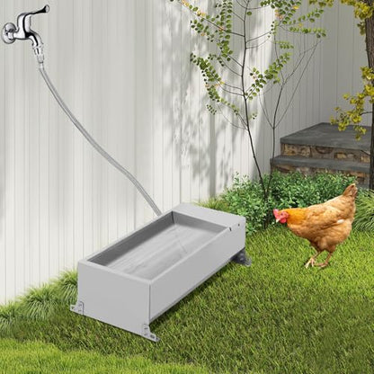 2 Gallon Automatic Livestock Water Trough with 3.28ft Hose, Self Filling Dog Water Bowl Dispenser with Float Valve, Stainless Steel Animal Waterer for Pig Horse Cattle Sheep Goat Poultry