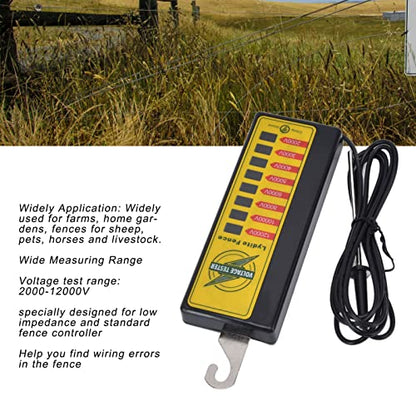 FLEXMAN Electric Fence Voltage Tester, Portable 8 Indicate Lights Fence Fault Finder, 2000V to 12000V Measuring Range Voltage Meter for Farms, Home Gardens