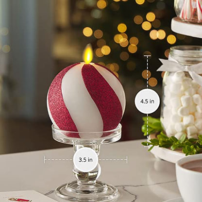 Luminara - Flameless Holiday Crystal Beads Glitter Sphere Candle - Candy Cane Red - Pack of 1-4x4.25 - Auto Timer Built-in 5-Hour Timer Indoor Use - color: Candy Cane Red