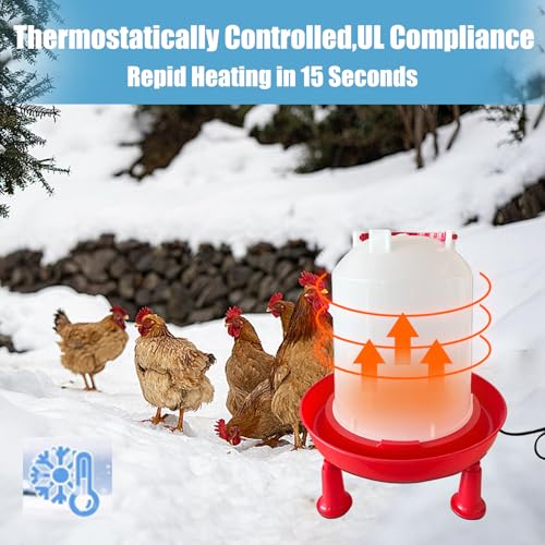 All in One Heated Chicken Waterer Heated Poultry Fountain with Leg Support Constant Temperature Heated Poultry Waterer for Winter Chicken Coop Accessories (3L)